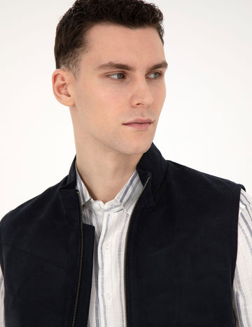 Navy Blue Leather Vest