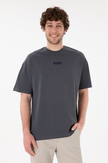Men's Oversize Fit Crew Neck Anthracite T-Shirt