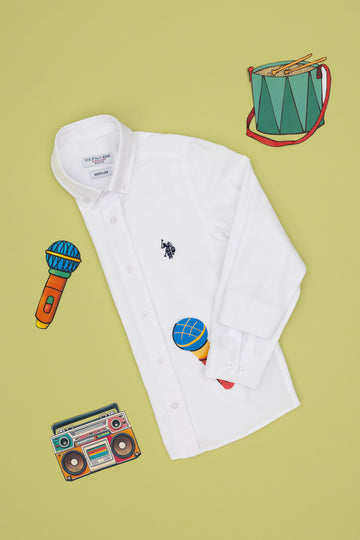 Boy's White Long Sleeve Basic Shirt