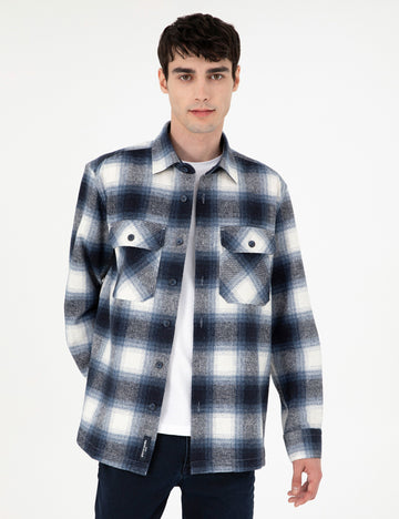 Navy Blue Oversize Long Sleeve Lumberjack Shirt