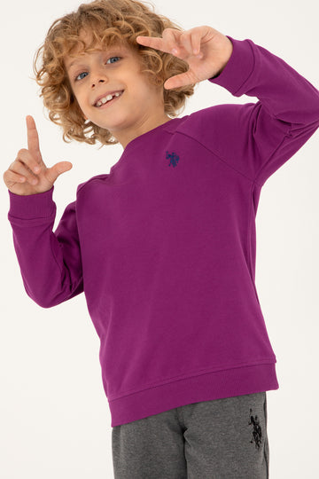 Boy's Violet Basic Crew Neck Sweatshirt