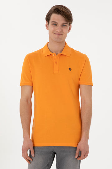 Men's Slim Fit Polo Neck Orange Basic T-Shirt
