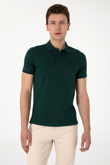 Men's Slim Fit Polo Neck Dark Green Basic T-Shirt