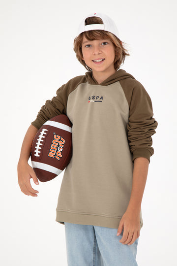 Boy's Light Khaki Hooded Sweatshirt
