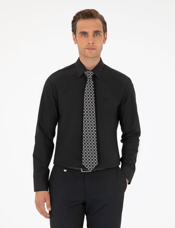 Black Slim Fit Long Sleeve Basic Shirt