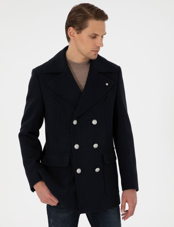 Navy Blue Ex. Slim Fit Cashmere Coat