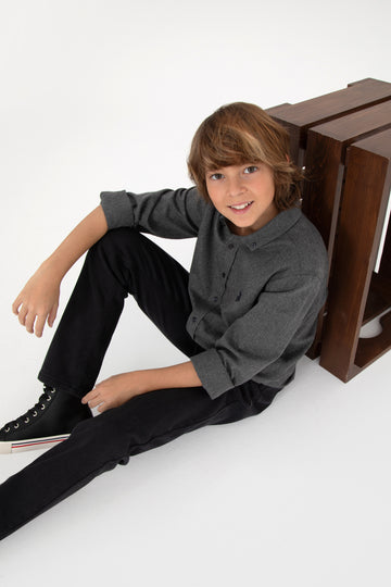 Boys' Anthracite Long Sleeve Basic Shirt
