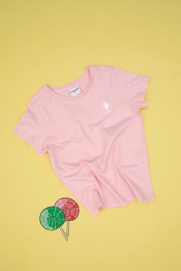 Boys' Light Pink Basic Crew Neck T-Shirt