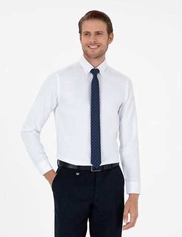White Slim Fit Long Sleeve Shirt