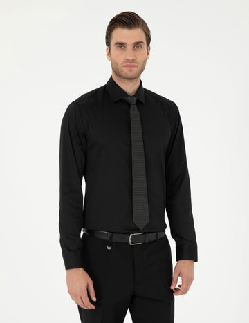 Black Ex. Slim Fit Long Sleeve Basic Shirt