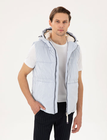 Light Blue Hooded Inflatable Warm Vest