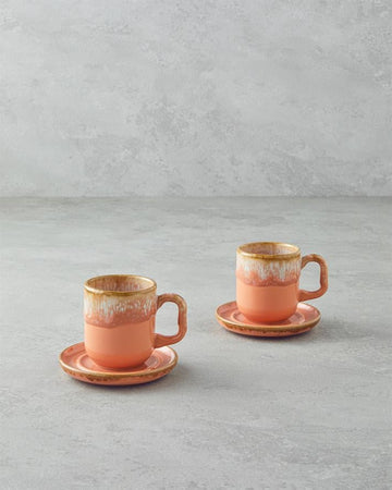 Alicent Ceramic 4 Pieces 2 Seater Double Coffee Cup Set 150 ml Light Orange