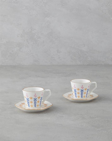Amara Bone Porcelain 4 Pieces 2 Seater Coffee Cup Set 80 ml Colorful