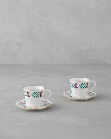 Anna Bone Porcelain 4 Pieces 2 Seater Coffee Cup Set 80 ml Colorful