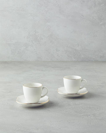 Aren Porcelain 4 Pieces 2 Person Coffee Cup Set 80 ml Gold