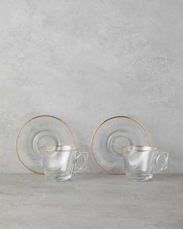 Aria Glass 4 Pieces 2 Person Cup Set 195 ml Gold