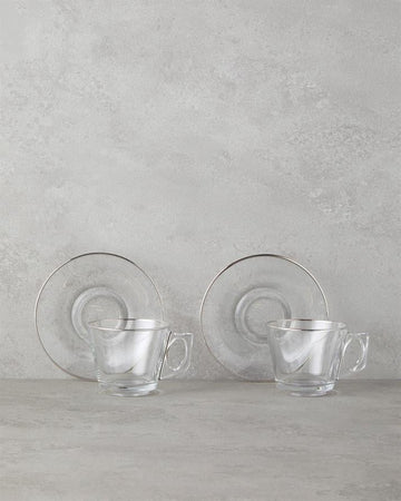 Aria Glass 4 Pieces 2 Seater Cup Set 195 ml Silver