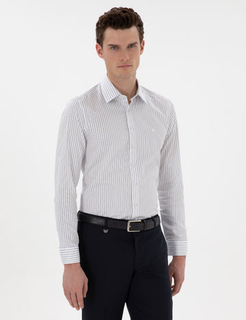 Navy Blue Slim Fit Striped Long Sleeve Shirt
