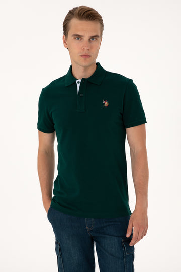 Men's Slim Fit Polo Neck Dark Green Basic T-Shirt