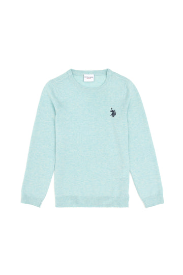 Girls' Water Green Crew Neck Basic Sweater
