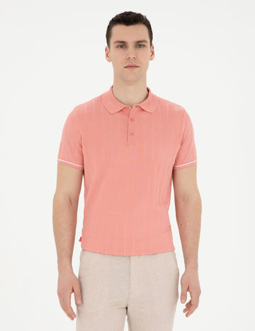 Red Slim Fit Buttoned Polo Neck Knitwear T-Shirt