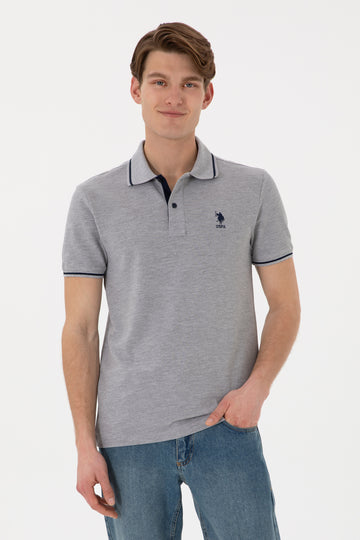 Men's Slim Fit Polo Neck Grey Melange Basic T-Shirt