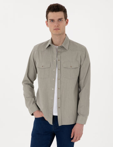 Light Khaki Slim Fit Jean Shirt