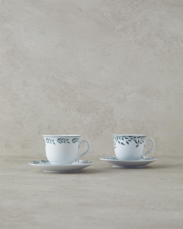Blatt Porcelain Coffee Cup Set 4 Pieces 2 Seater Green
