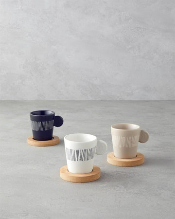 Bona Stoneware 6 Pieces 3 Person Coffee Cup Set 70 ml Black-White-Beige