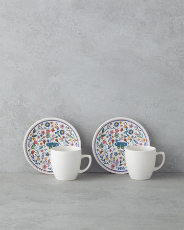 Butterfly Ceramic 4 Pieces 2 Seater Coffee Cup Set 110 ml Blue