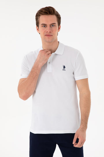 Men's Slim Fit Polo Neck White Basic T-Shirt