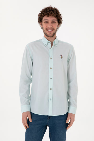 Men's Water Green Long Sleeve Basic Shirt