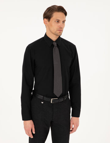 Black Regular Fit Long Sleeve Basic Shirt