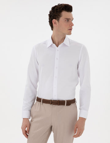 White Italian Collar Ruffle Long Sleeve Shirt