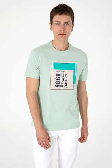 Men's Regular Fit Crew Neck Water Green T-Shirt