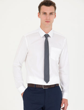 White Regular Fit Long Sleeve Basic Shirt