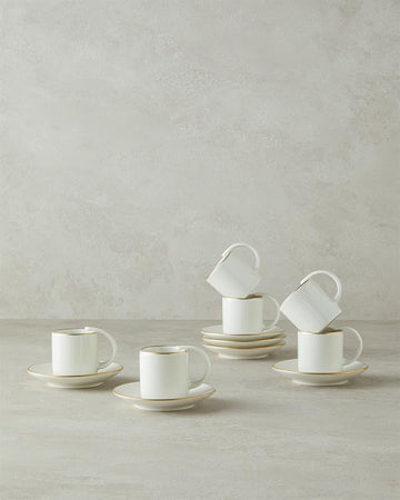 Classy Porcelain Coffee Cup Set 12 Pieces 6 Seater Gold