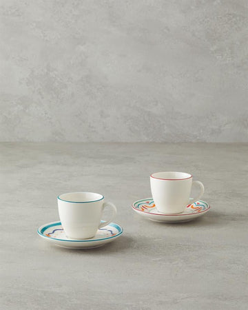 Colorful Lines Porcelain 4 Pieces 2 Seater Coffee Cup Set 90 ml Colorful