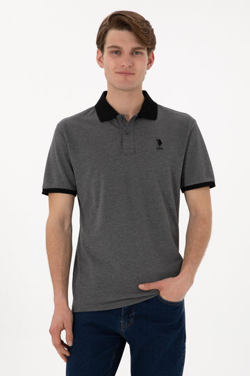 Men's Regular Fit Polo Neck Anthracite Melange Basic T-Shirt