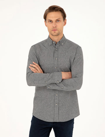Grey Slim Fit Long Sleeve Shirt