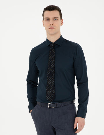 Navy Blue Ex. Slim Fit Long Sleeve Basic Shirt