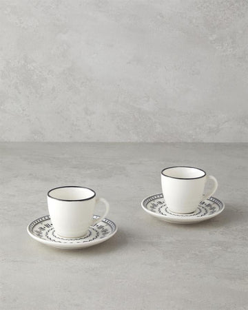 Deco Bone Porcelain 4 Pieces 2 Seater Coffee Cup Set 90 ml Black