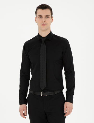 Black Ex. Slim Fit Long Sleeve Basic Shirt