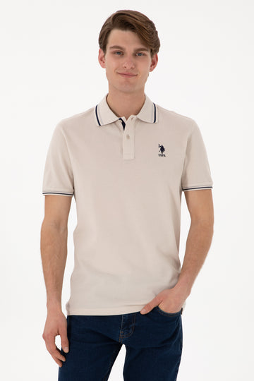 Men's Regular Fit Polo Neck Stone Basic T-Shirt