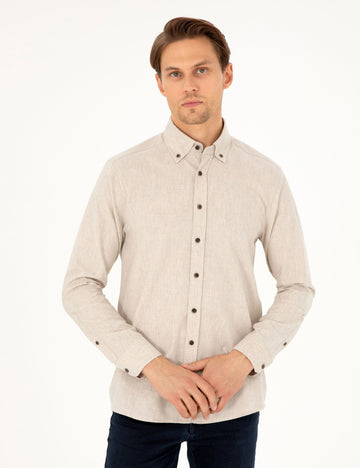 Beige Regular Fit Long Sleeve Shirt
