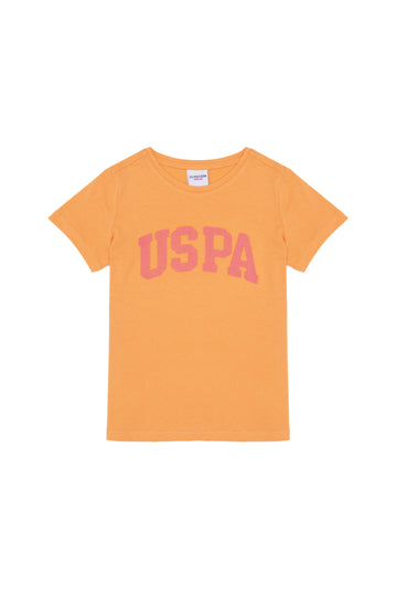 Girls' Orange Crew Neck Basic T-Shirt