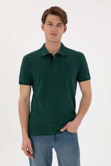 Men's Slim Fit Polo Neck Dark Green Basic T-Shirt