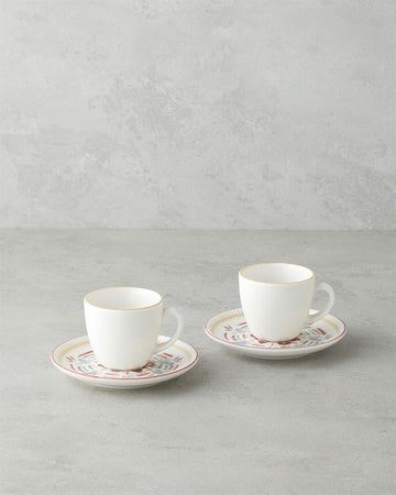Elvina Bone Porcelain 4 Pieces 2 Seater Coffee Cup Set 90 ml Colorful