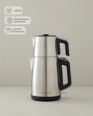English Home CMK 6010 Inox Tea Maker and Kettle Black-Chrome