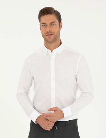 White Slim Fit Long Sleeve Shirt